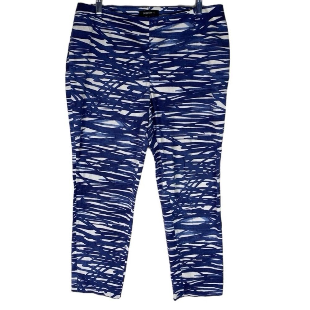 Lafayette 148 Pants Women’s Blue White Pattern Stanton Slim Leg Ankle Stretch 12